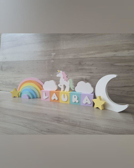 Kit Arco Íris + Nome Cubos 6x6x6 cm 5 Letras - mdf