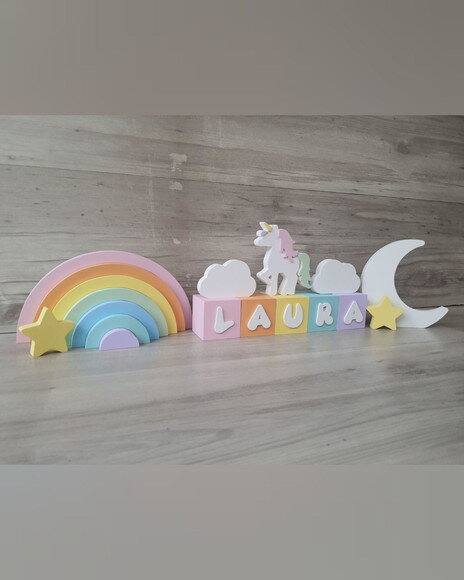 Kit Arco Íris + Nome Cubos 6x6x6 cm 5 Letras - mdf