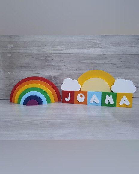 Kit Arco Íris + Sol + Nuvens + Nome Cubos 6x6x6 cm 5 Letras