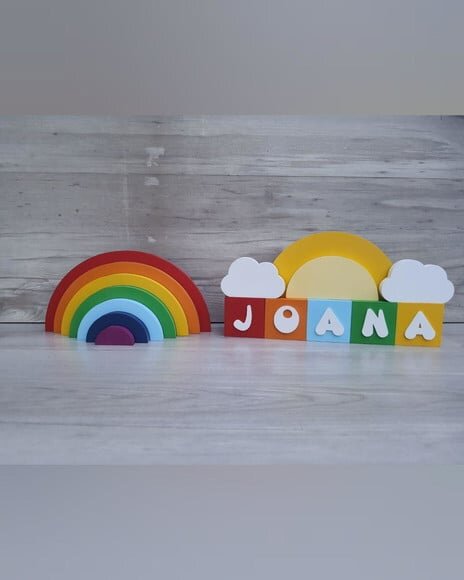 Kit Arco Íris + Sol + Nuvens + Nome Cubos 6x6x6 cm 5 Letras