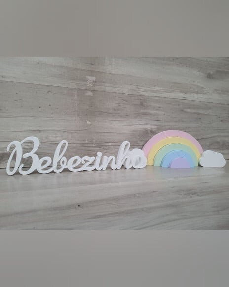 Kit Arco Íris, Nuvens, Nome Personalizado - Decoração em mdf