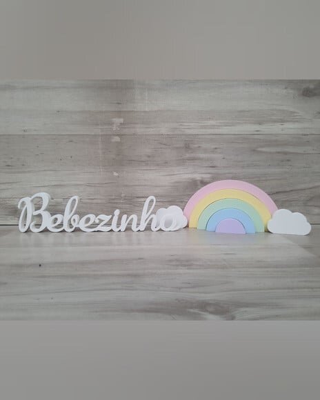 Kit Arco Íris, Nuvens, Nome Personalizado - Decoração em mdf