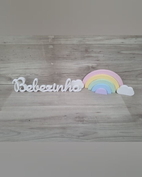 Kit Arco Íris, Nuvens, Nome Personalizado - Decoração em mdf