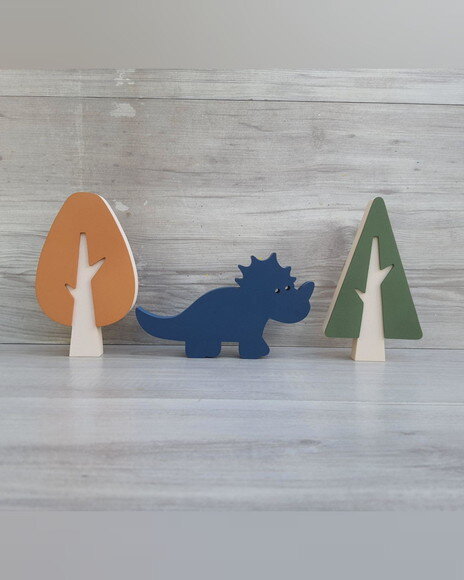 Kit Árvores Escandinavas + Dinossauro - Pecas de Mesa em mdf