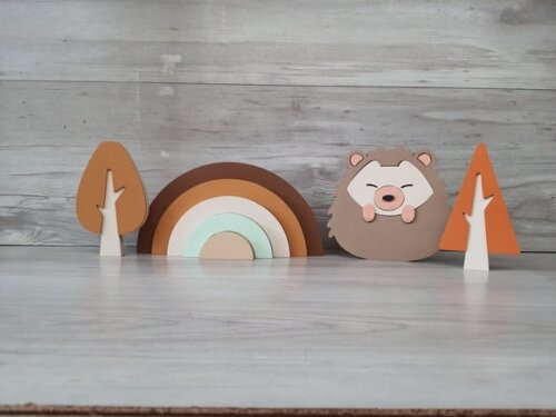 Kit Decor Escandinava - Arco Íris + Porco Espinho + Árvores