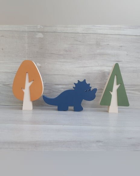 Kit Árvores Escandinavas + Dinossauro - Pecas de Mesa em mdf