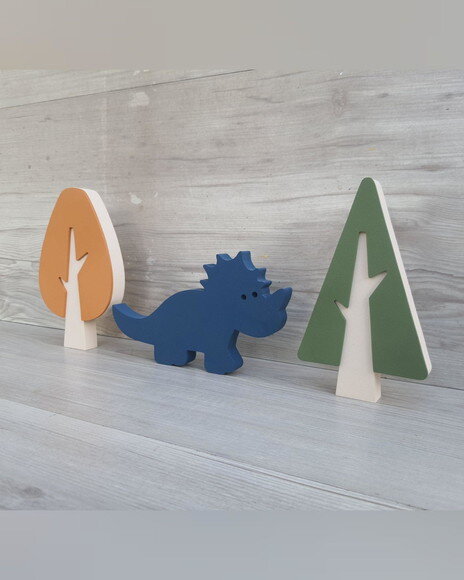 Kit Árvores Escandinavas + Dinossauro - Pecas de Mesa em mdf