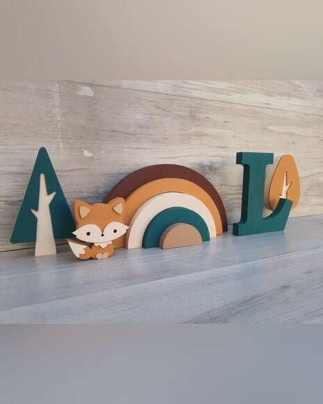 Kit Decor Escandinava - Arco Íris, Raposa, Árvores, Inicial