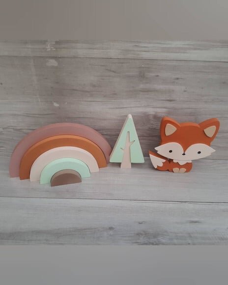 Kit Decoração Escandinava - Arco Íris + Raposa + Árvore