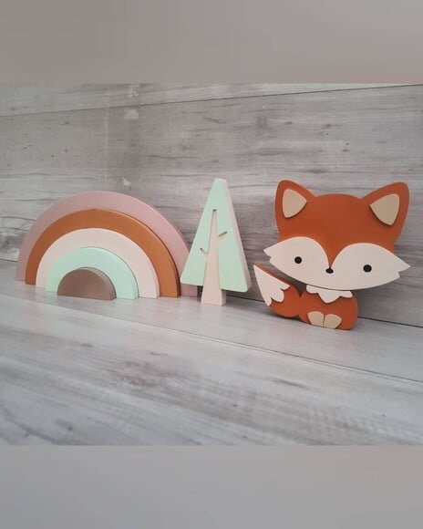 Kit Decoração Escandinava - Arco Íris + Raposa + Árvore
