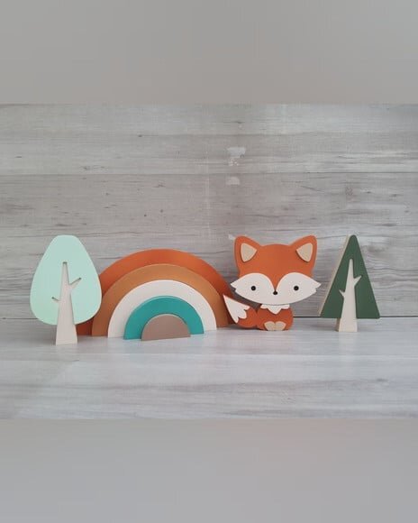 Kit Decoração Escandinava - Arco Íris + Raposa + Árvores