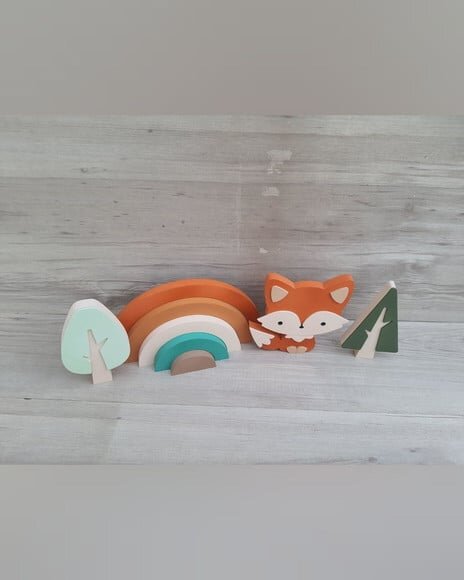 Kit Decoração Escandinava - Arco Íris + Raposa + Árvores