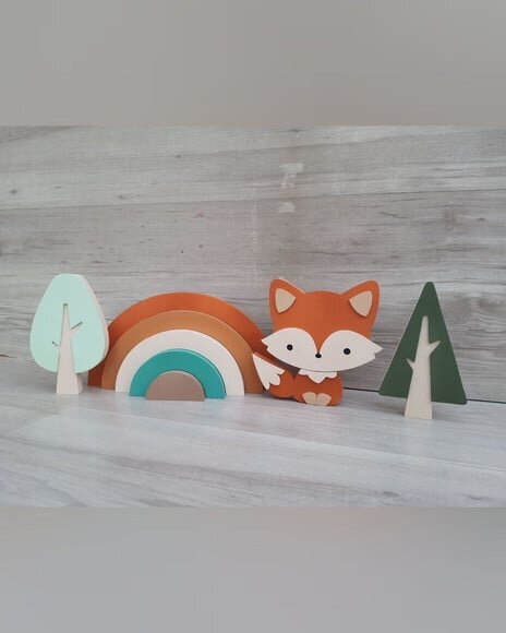 Kit Decoração Escandinava - Arco Íris + Raposa + Árvores