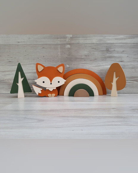 Kit Decoração Escandinava - Arco Íris + Raposa + Árvores