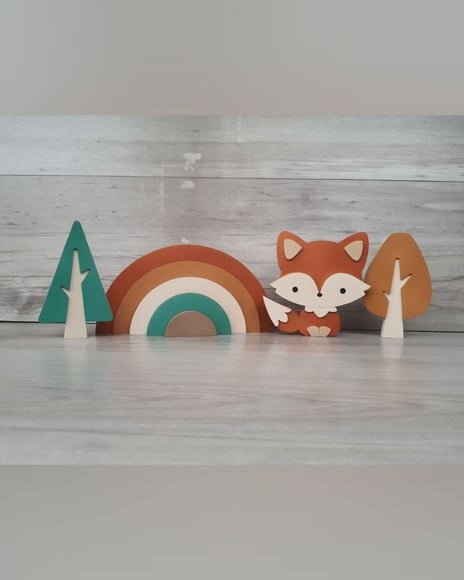 Kit Decoração Escandinava - Arco Íris + Raposa + Árvores