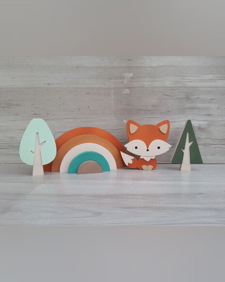 Kit Decoração Escandinava - Arco Íris + Raposa + Árvores