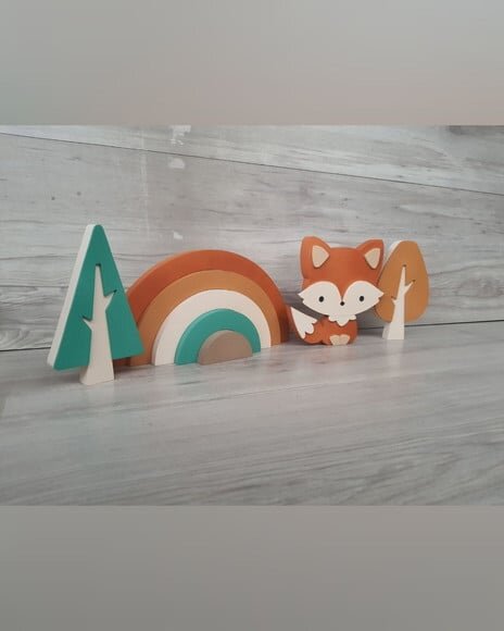 Kit Decoração Escandinava - Arco Íris + Raposa + Árvores