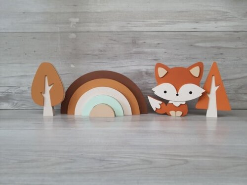 Kit Decoração Escandinava - Arco Íris + Raposa + Árvores