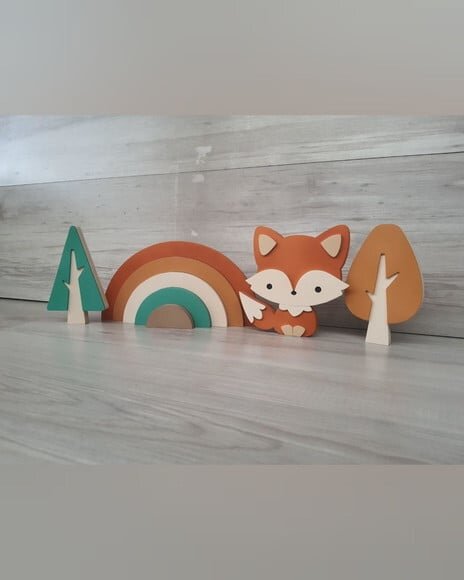 Kit Decoração Escandinava - Arco Íris + Raposa + Árvores