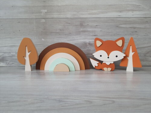 Kit Decoração Escandinava - Arco Íris + Raposa + Árvores