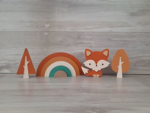 Kit Decoração Escandinava - Arco Íris + Raposa + Árvores