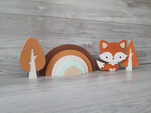 Kit Decoração Escandinava - Arco Íris + Raposa + Árvores