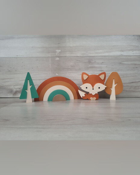 Kit Decoração Escandinava - Arco Íris + Raposa + Árvores
