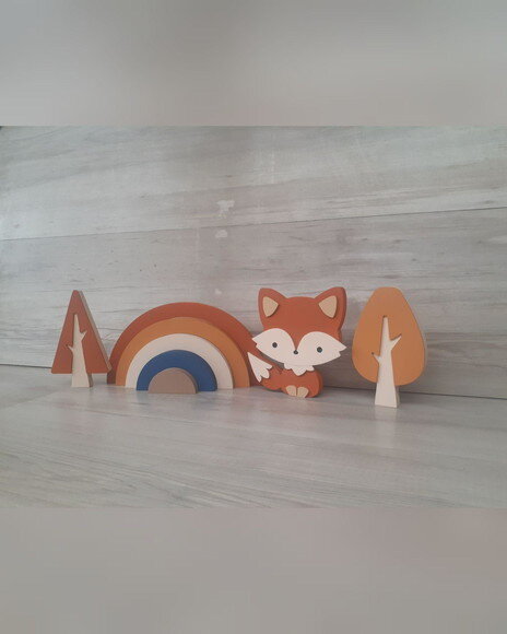 Kit Decoração Escandinava - Arco Íris + Raposa + Árvores