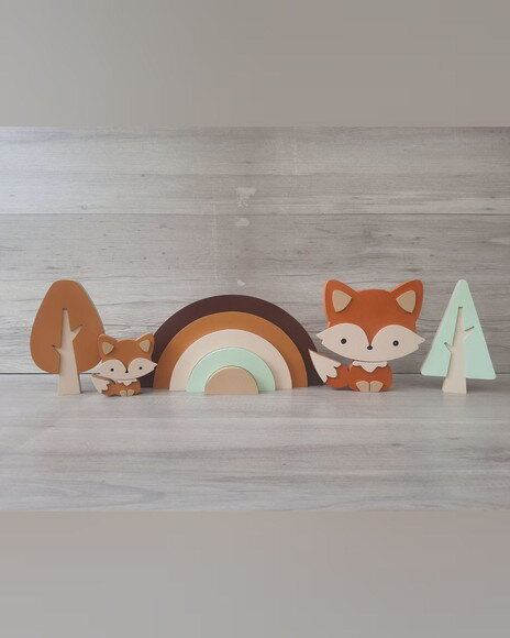 Kit Decoração Escandinava - Arco Íris + Raposas + Árvores
