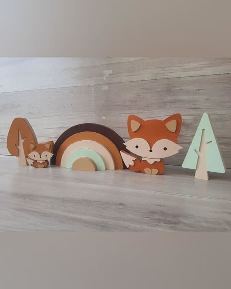 Kit Decoração Escandinava - Arco Íris + Raposas + Árvores