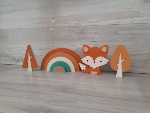 Kit Decoração Escandinava - Arco Íris + Raposa + Árvores