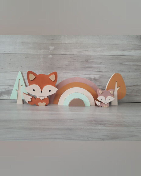 Kit Decoração Escandinava - Arco Íris + Raposas + Árvores