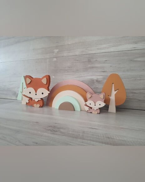 Kit Decoração Escandinava - Arco Íris + Raposas + Árvores