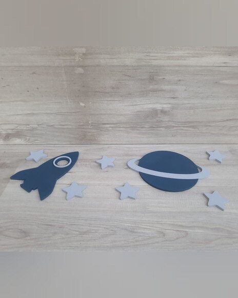 Kit Espacial de Parede em mdf - Foguete + Planeta + Estrelas