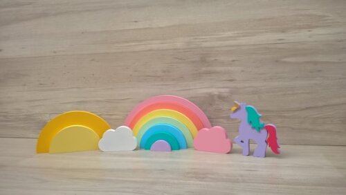 Kit Festa Arco Íris - decoração infantil em mdf