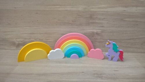 Kit Festa Arco Íris - decoração infantil em mdf