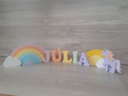 Kit Festa Arco Íris + Nome 5 LET - decoração infantil em mdf