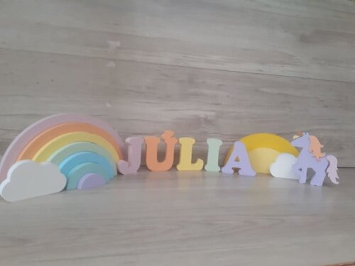 Kit Festa Arco Íris + Nome 5 LET - decoração infantil em mdf