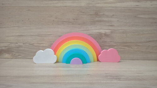 Kit Festa Arco Íris + Nome - decoração infantil em mdf