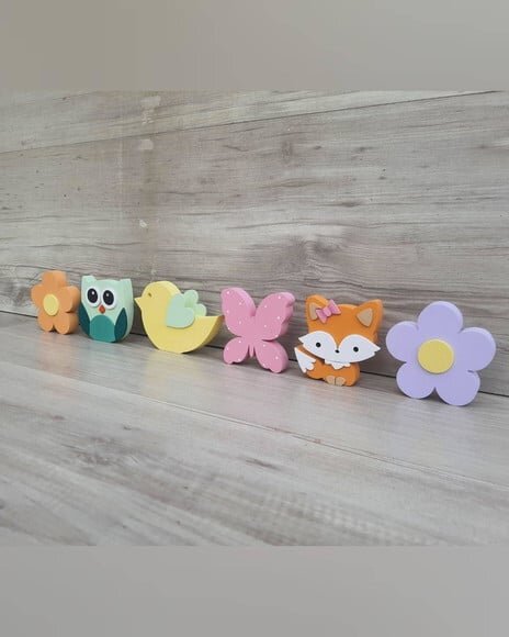 Kit Flores, Raposa, Coruja, Borboleta e Passarinho - 8 cm