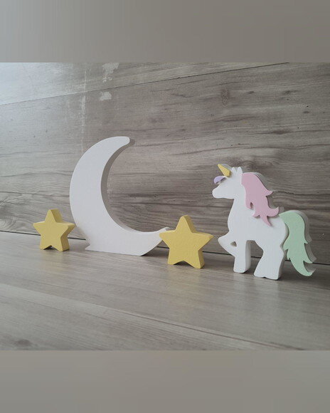 Kit Lua, Estrelas e Unicórnio - Peças de Mesa em mdf