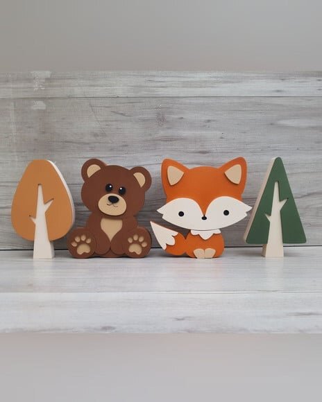 Kit Ursinho, Raposa e Árvores - 15 cm - mdf