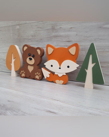 Kit Ursinho, Raposa e Árvores - 15 cm - mdf