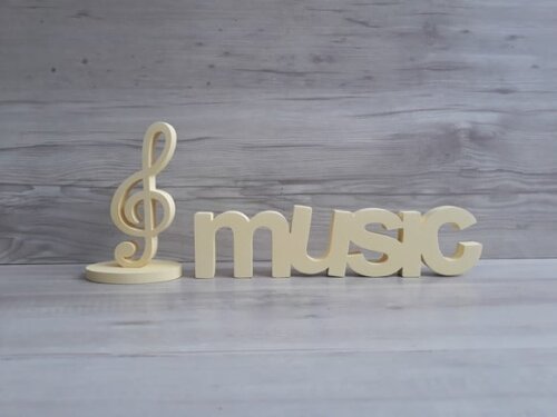 music - Palavra de mesa em MDF - Tamanho P + Nota Musical