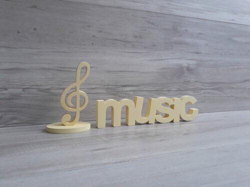 music - Palavra de mesa em MDF - Tamanho P + Nota Musical