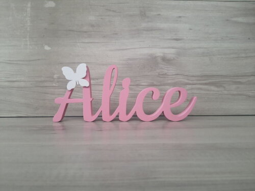 Nome de Mesa em mdf - Linha Ck - Alice + Borboleta- 10 cm