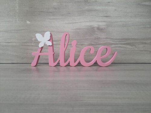 Nome de Mesa em mdf - Linha Ck - Alice + Borboleta- 10 cm