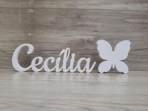 Nome de Mesa em mdf - Linha Ck - Cecília 10 cm + Borboleta