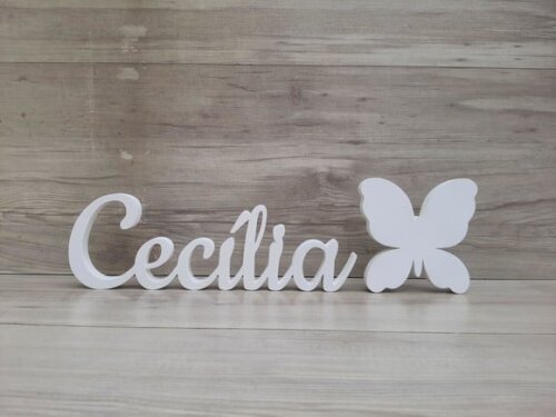 Nome de Mesa em mdf - Linha Ck - Cecília 10 cm + Borboleta