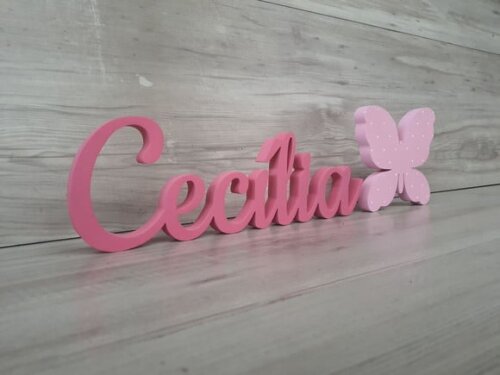 Nome de Mesa em mdf - Linha Ck - Cecília 10 cm + Borboleta